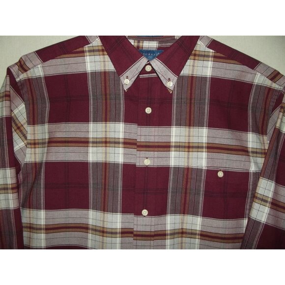 Towncraft Shirt Mens Sz Large Plaid Button-Up Long Sleeve Burgundy Wrinkle Free - Picture 4 of 11